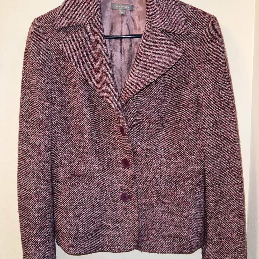 Anne Klein lavender and burgundy Tweed Blazer